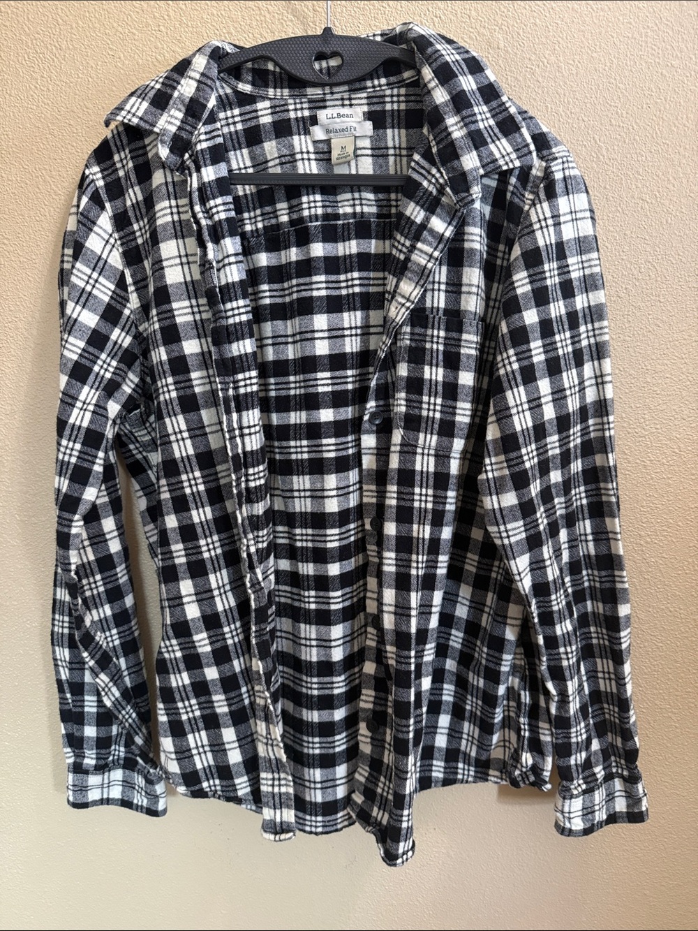 L.L. Bean Black and White Plaid Flannel